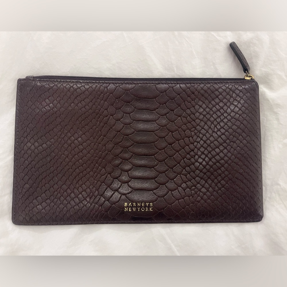 Barney’s NY Reptile Embossed Zipper Pouch Cluch